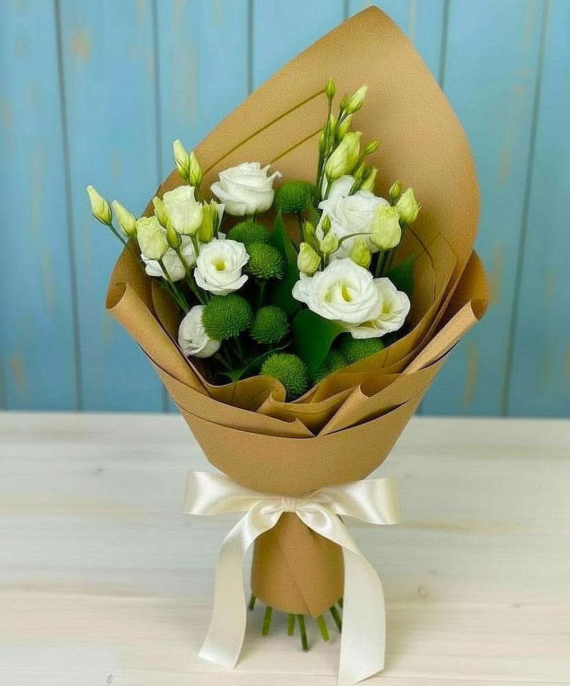 Букет цветов из: Хризантемы и Лизиантусы в Алзамае