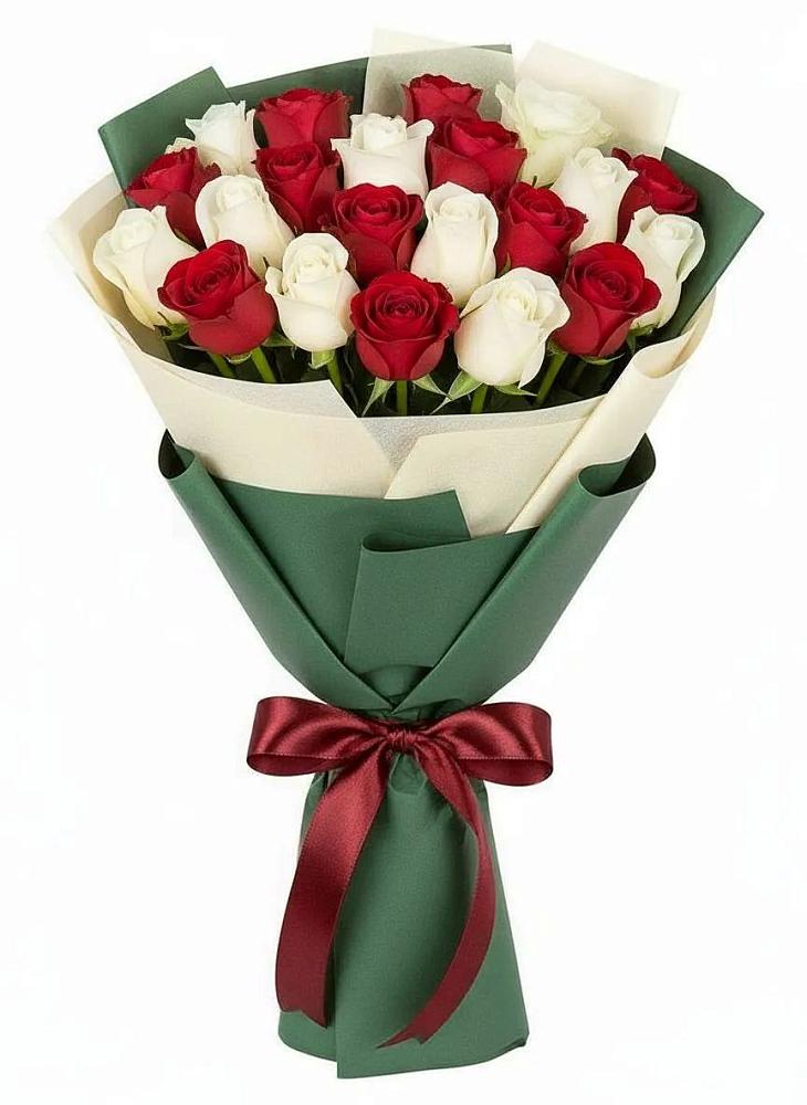 Микс из красных и белых роз в Алзамае Букет Микс из красных и белых роз в Алзамае