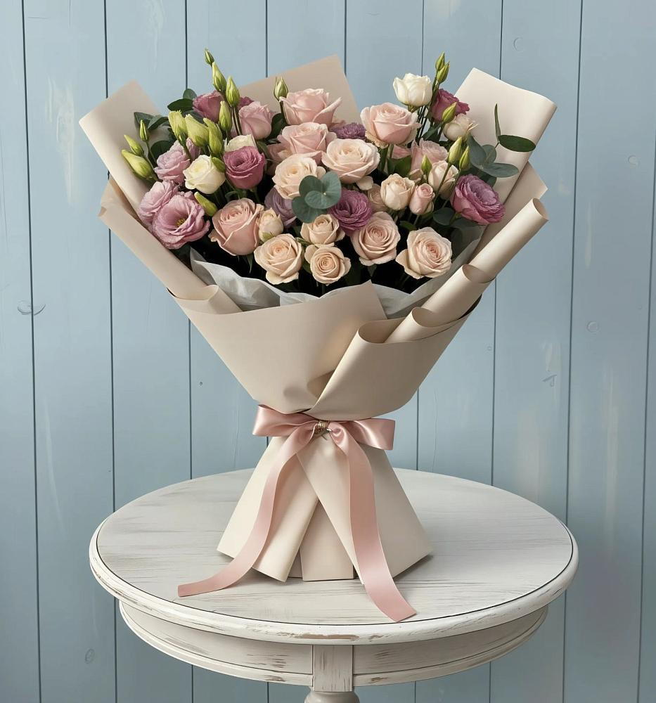 Букет бодрость в Алзамае Букет цветов из: Розы и Лизиантусы в Алзамае