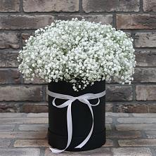 Цветочная композиция из Гипсофила в шляпной коробке в Алзамае
